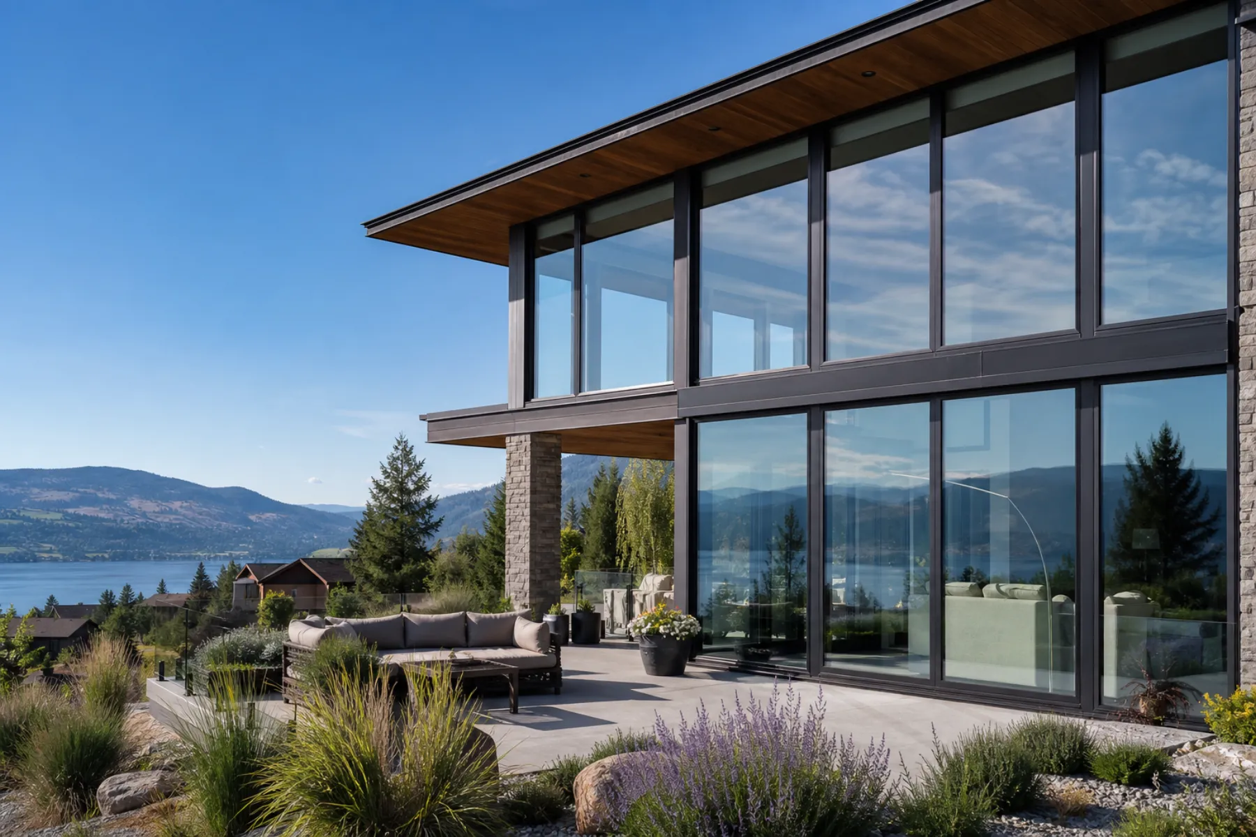 Modern Okanagan lake home with immaculate floor-to-ceiling windows